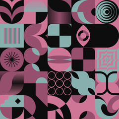 Poster - Postmodern Aesthetics Inspired Vector Graphic Pattern Made With Abstract Geometric Shapes