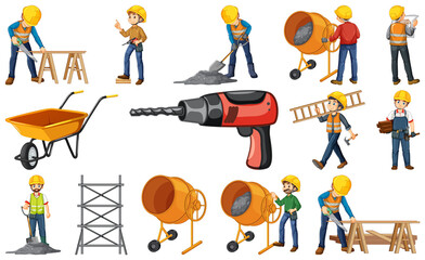 Wall Mural - Construction worker set with man and tools