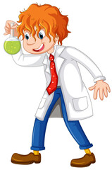 Wall Mural - A chemist holding beaker on white background