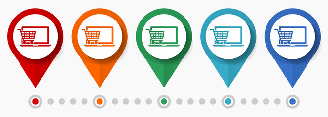 Fototapete - Online store, shop concept vector icon set, flat design business pointers, infographic template easy to edit