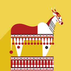 Illustration of a decorated bullock.  Bullock effigies are used in festivals of Kerala, India