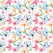 Pattern floreale, fiori colorati ad acquerello su sfondo bianco