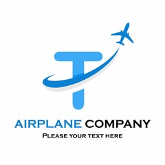 Wall Mural - Letter t with plane vector logo. Suitable for travel,transportation, agency, brand, corporate etc