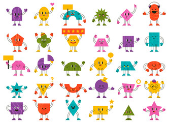 Poster - geometric comic abstract characters with funny faces and emotions. cute facial emotions, happy, smil