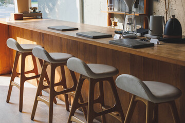 Poster - cafe interior Layout in a loft style in dark colors open space interior view of various coffee Welcome open coffee shop background.