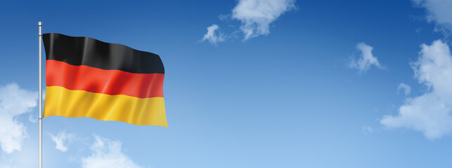 Wall Mural - German flag isolated on a blue sky. Horizontal banner