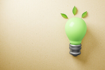 Poster - Abstract green lamp on brown background with mock up place. Energy and save concept. 3D Rendering.
