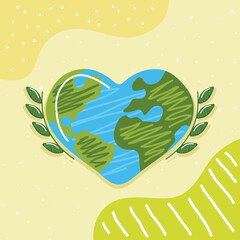 Canvas Print - earth heart shape with leafs