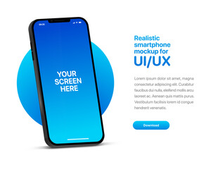 Fototapete - 3d high quality vector smartphone mockups. Ultra realistic mobile device UI UX mockup for presentation template. 3d isometric phone with different angles views. Cellphone frame with  fillable field.