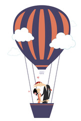Wall Mural - Love couple fly up on the air balloon isolated illustration. Love couple with joining hands fly up on the air balloon isolated on white illustration