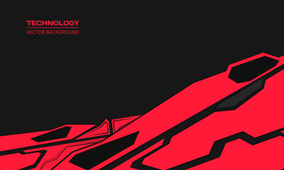 Technology futuristic red and black robotic gaming abstract background. Techno flat background. Abstract mechanical geometric crimson and black shape design. Vector illustration
