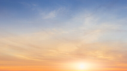 Wall Mural - sunset sky background with orange sunrise clouds in the morning, nature landscape nice peaceful suns