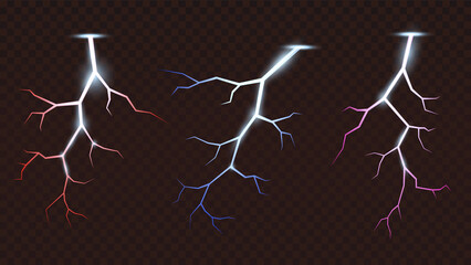 Wall Mural - Vector lightning flashes. Template isolated on transparent background.