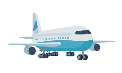Fototapete - Aircraft semi flat color vector object. International flight. Air travel. Full sized item on white. Domestic airline. Aeronautics simple cartoon style illustration for web graphic design and animation