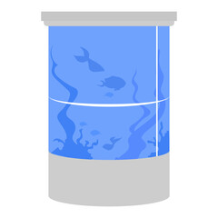 Poster - Cylinder round fish tank semi flat color vector object. Full sized item on white. Glass stand. Cylindrical aquarium simple cartoon style illustration for web graphic design and animation