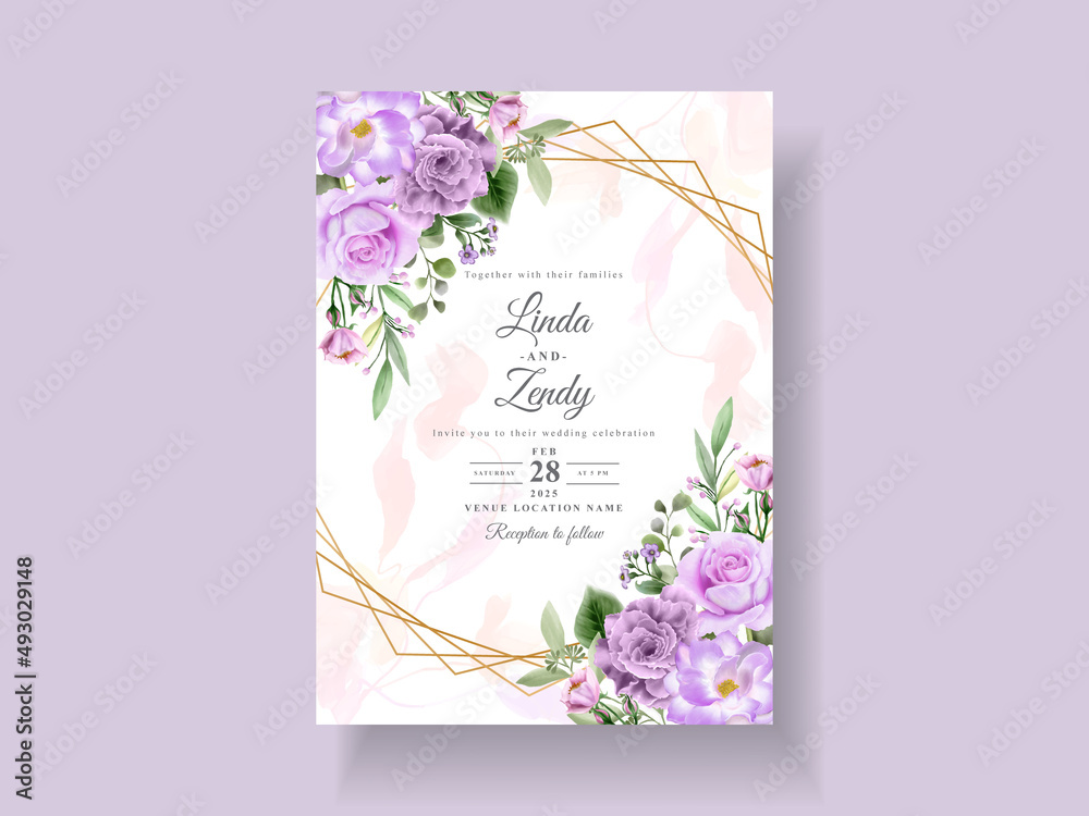 Beautiful purple flowers wedding invitation card template Stock Vector ...