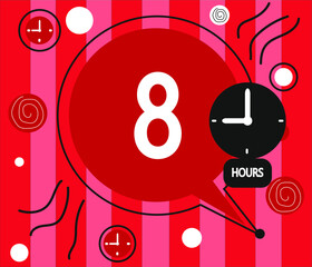 8 hour clock icon. vector red weather symbol