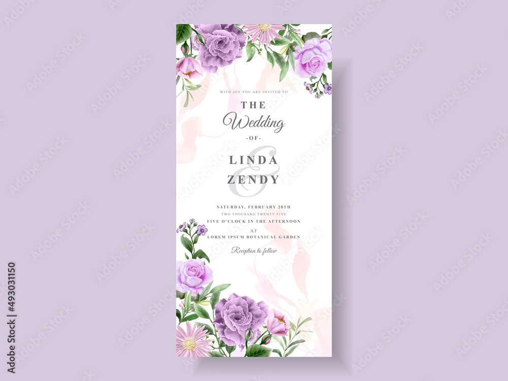 Beautiful purple flowers wedding invitation card template Stock Vector ...