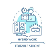 Hybrid Work Turquoise Concept Icon. Flexible Shifts Time. Trends In Enterprise Abstract Idea Thin Line Illustration. Isolated Outline Drawing. Editable Stroke. Arial, Myriad Pro-Bold Fonts