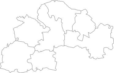 Naklejka na meble White flat blank vector map of raion areas of the Ukrainian administrative area of DNIPROPETROVSK (SICHESLAV) OBLAST, UKRAINE with black border lines of its raions