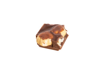 Poster - piece of chocolate with peanuts isolated on white background