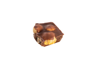 Poster - piece of chocolate with peanuts isolated on white background