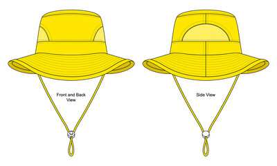 Wall Mural - Yellow Bucket Hat With Mesh in Sides View Template On White Background.Front and Back View.