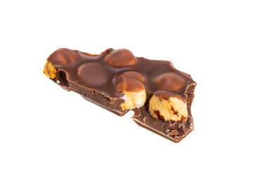 Poster - piece of chocolate with peanuts isolated on white background