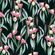 Seamless pattern with hand drawn eucalyptus flower