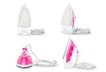 set of steam iron isolated on white background. iron housework ironed electric tool clean white background. ironing steam housekeeping.