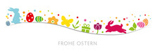 Ostergrüße - Dekorative Vektor Grafik Mit Osterhasen Und Ostereiern - Bunte Ostermotive Auf Weißem Hintergrund