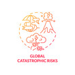 © bsd studio - Global catastrophic risks red gradient concept icon. Nature disaster. Risks to food security abstract idea thin line illustration. Isolated outline drawing. Myriad Pro-Bold fonts used