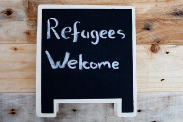 No refugees written on chalkboard