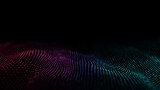 Fototapeta Pokój dzieciecy - Futuristic technology wave. Digital cyberspace. Abstract wave with moving particles on background. Big data analytics. 3d rendering.