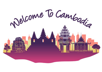 Wall Mural - cambodia famous landmark silhouette style with text inside,vector illustration