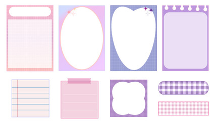 Wall Mural - set of cute pastel paper template, memo, planner, notepad, sticky note, reminder, journal. isolate, and printable