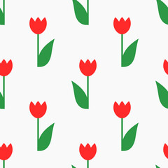 Wall Mural - red tulips spring flat design seamless pattern. vector illustration.