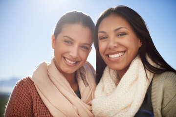 Poster - Our friendship is built to last. Two young women smiling happily at the camera.