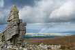 Manstone Rock, Stiperstones, Shropshire Hills, West Midlands, England, UK with background rainbow