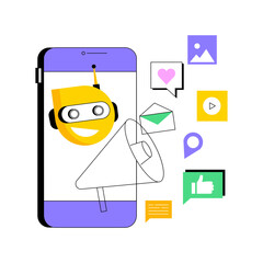 Poster - Artificial intelligence in social media abstract concept vector illustration. Artificial intelligence in digital marketing, machine learning in social media, automated algorithm abstract metaphor.