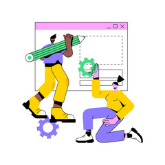 Poster - Prototyping abstract concept vector illustration. Design concept, user testing, UX, website draft version, interface idea, creative work, landing page, digital application abstract metaphor.