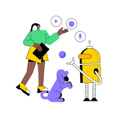 Poster - Robotic pet sitters abstract concept vector illustration. Pet sitter robot, interactive entertainment, keep an eye on, home animal care robotic solution, smart control service abstract metaphor.