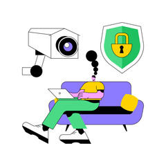 Poster - Indoor security system abstract concept vector illustration. Smart house installation, mobile application, control center, smartphone operated home security system, door lock abstract metaphor.