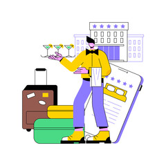 Poster - Lifestyle hotel abstract concept vector illustration. Hospitality industry, cutting-edge resort, online booking, traveler review, free breakfast, wi-fi and parking, sea shore abstract metaphor.