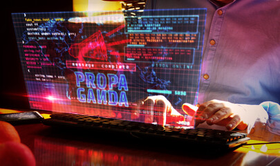 Propaganda trolling and broadcast on screen 3d illustration