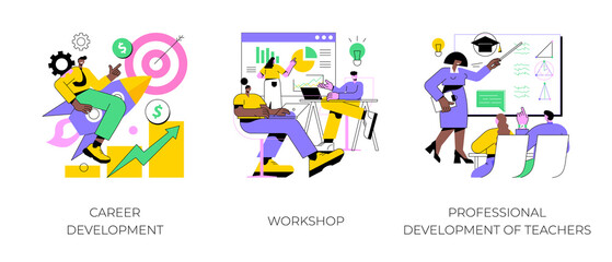 Poster - new skills gain abstract concept vector illustration set. career development, workshop, professional