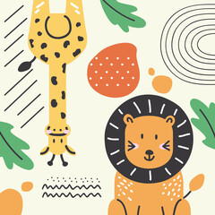 Sticker - lion and giraffe doodle