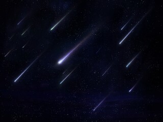 Wall Mural - meteor shower in the night sky with stars. a stream of bright meteorites entered the earth's atmosph
