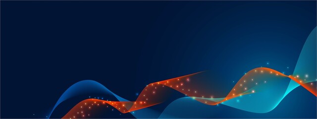 Poster - Abstract technological blue background, musical wave design. Texture of light paths, glowing star. Fire and ice. Poster digital data, sound wave, plexus of energy, information network. Physics. Vector