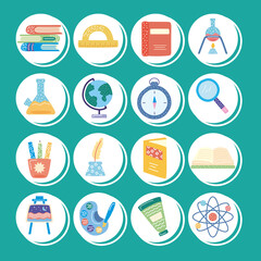 Wall Mural - fourteen school subject icons